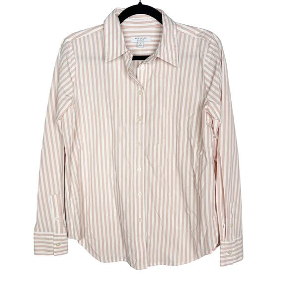 New Ann Taylor Small Pink Cream Weekend Stripe Relaxed Perfect Shirt Long Sleeve - Picture 1 of 10
